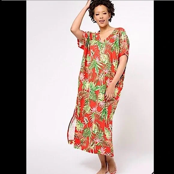 Koolaburra | Dresses | Nwot Koolaburra By Ugg Cotton Rayon Vneck Caftan In  Hot Coral Palm | Poshmark